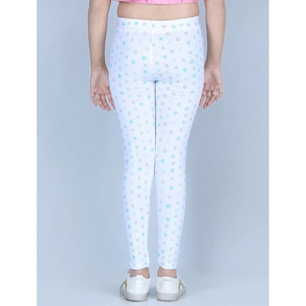 Generic Girl's Cotton Lycra Printed Elasticated Leggings (White)