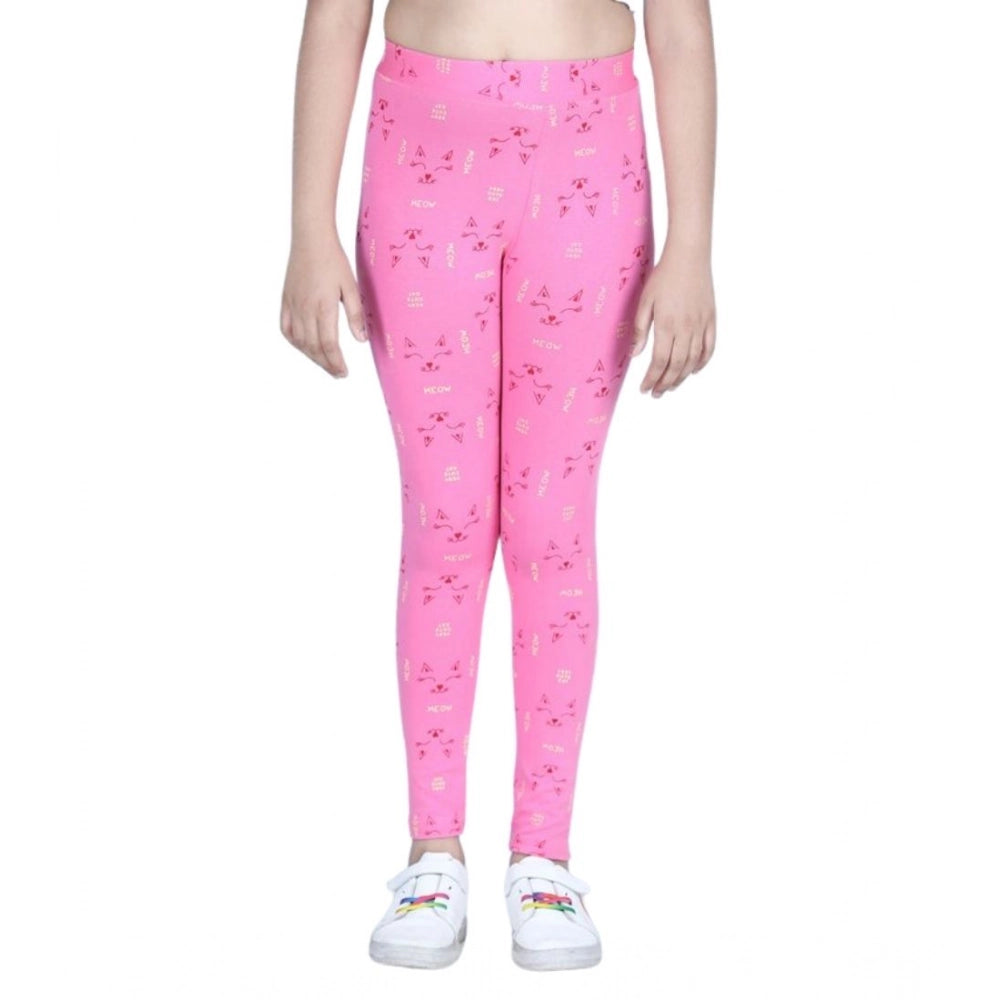 Generic Girl's Cotton Lycra Printed Elasticated Leggings (Pink) Secondary image