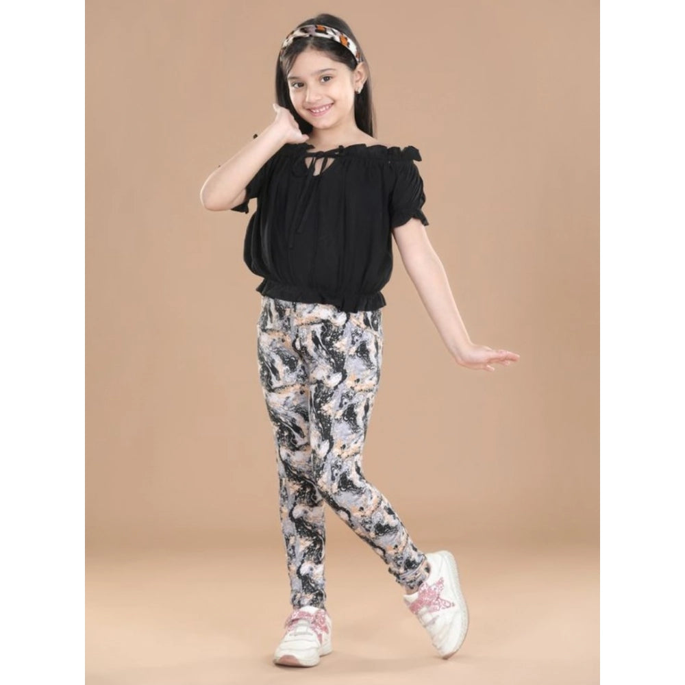 Generic Girl's Cotton Floral Elasticated Jegging and Top Set (Black) Main image
