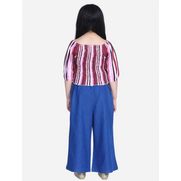 Generic Girl's Rayon Solid Bell Sleeve Top with Culottes (Purple-Blue)