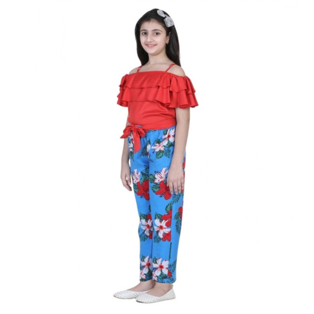 Generic Girl's Rayon Floral Short Sleeve Top and Trouser Set (Multicolor) Secondary image