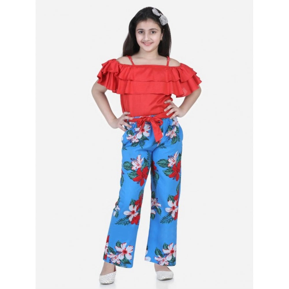 Generic Girl's Rayon Floral Short Sleeve Top and Trouser Set (Multicolor) Main image