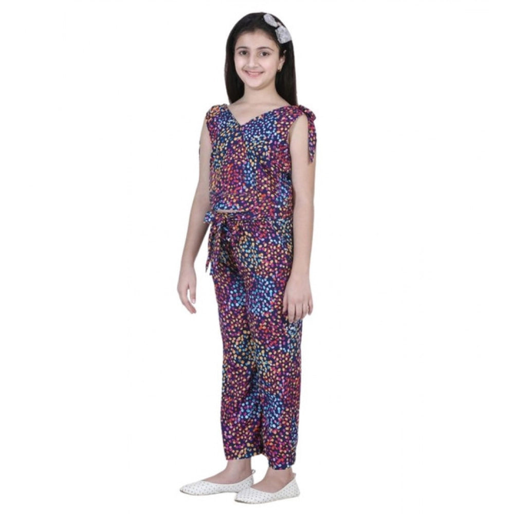 Generic Girl's Polyester Crepe Floral Short Sleeve Set (Multicolor) Secondary image