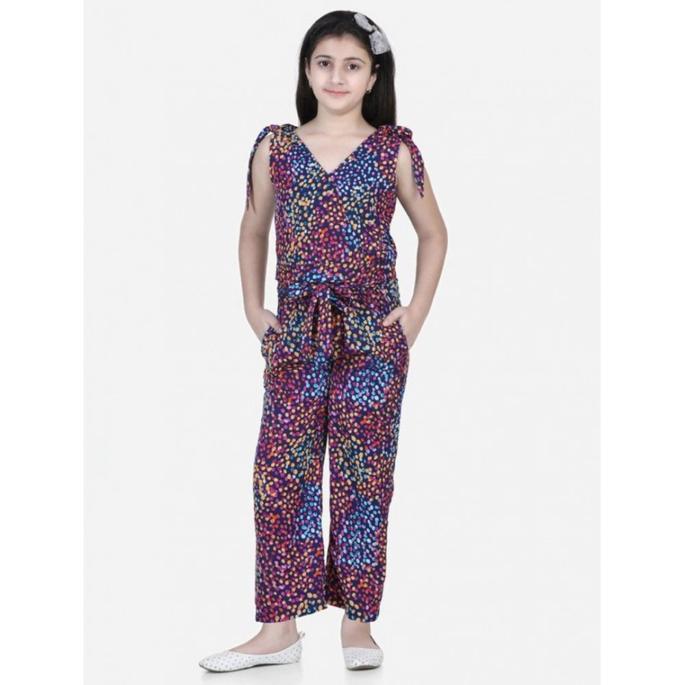 Generic Girl's Polyester Crepe Floral Short Sleeve Set (Multicolor) Main image