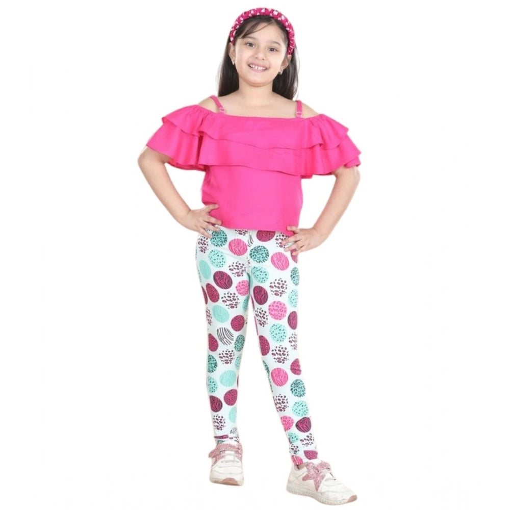 Generic Girl's Cotton Floral Elasticated Jegging and Top (Pink) Secondary image