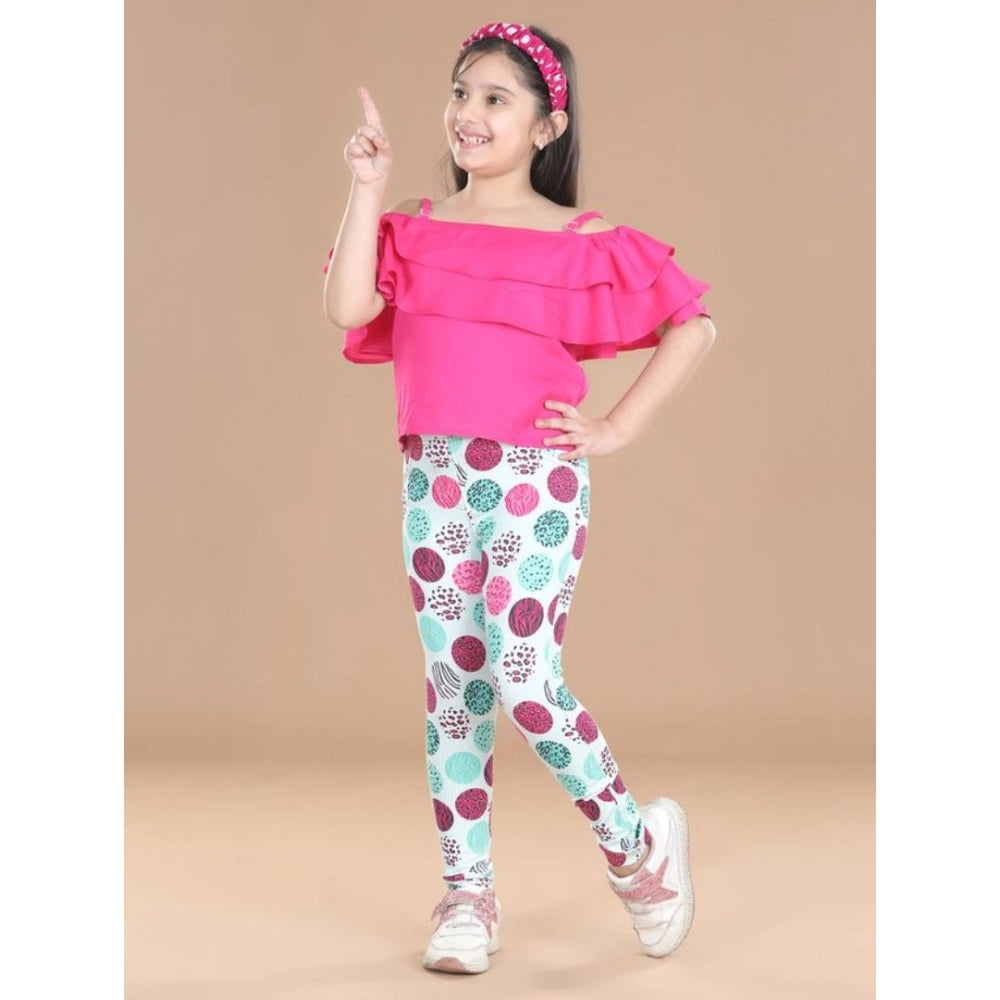 Generic Girl's Cotton Floral Elasticated Jegging and Top (Pink) Main image