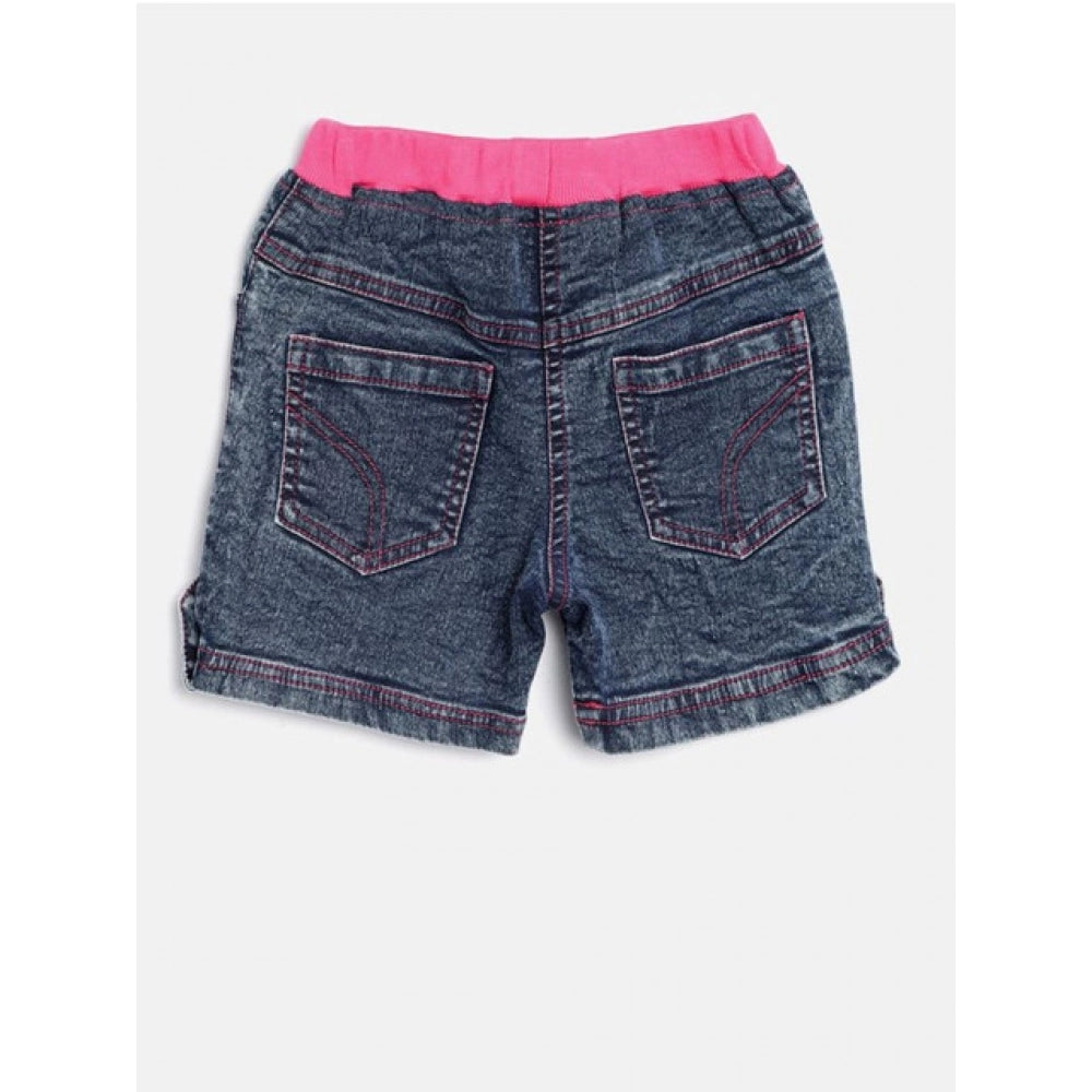 Generic Girl's Denim Lace Inserts Sleeveless Shorts (Blue-Pink) Secondary image