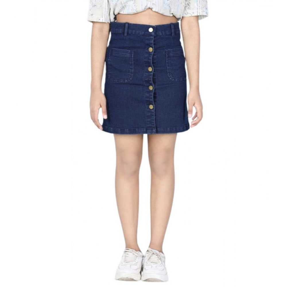 Generic Girl's Denim Solid Buttoned Skirt (Navy Blue) Secondary image