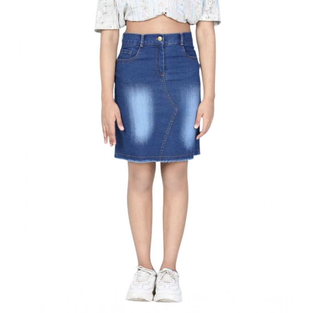 Generic Girl's Denim Solid Buttoned Skirt (Blue) Secondary image