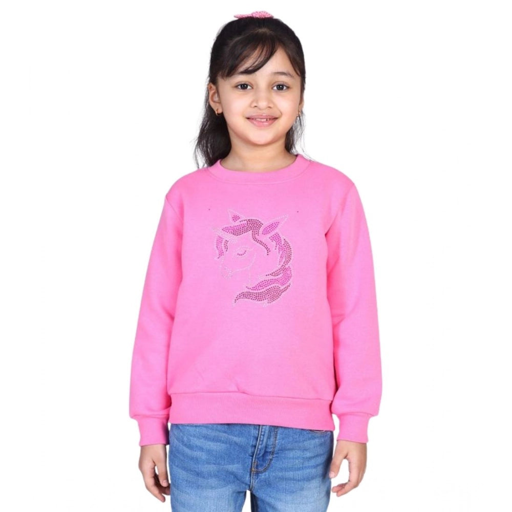 Generic Girl's Fleece Embellished Long Sleeves Sweatshirt (Pink) Secondary image