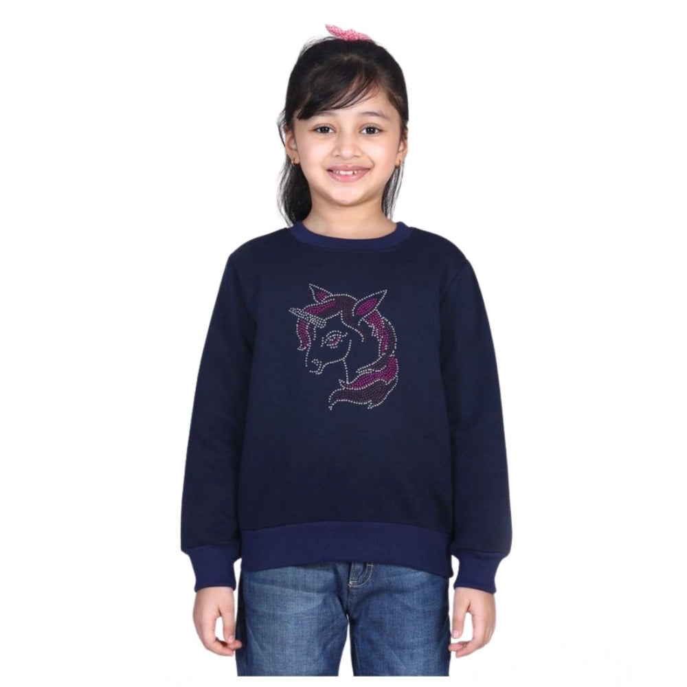 Generic Girl's Fleece Embellished Long Sleeves Sweatshirt (Navy Blue) Secondary image