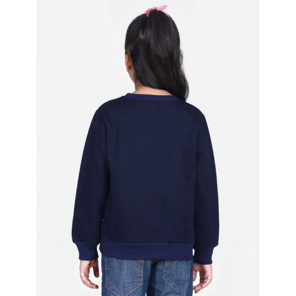 Generic Girl's Fleece Embellished Long Sleeves Sweatshirt (Navy Blue)