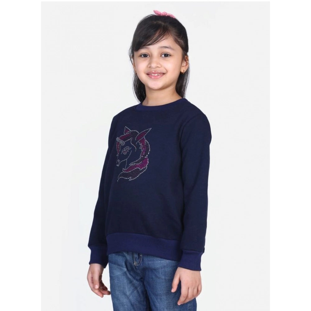 Generic Girl's Fleece Embellished Long Sleeves Sweatshirt (Navy Blue) Main image