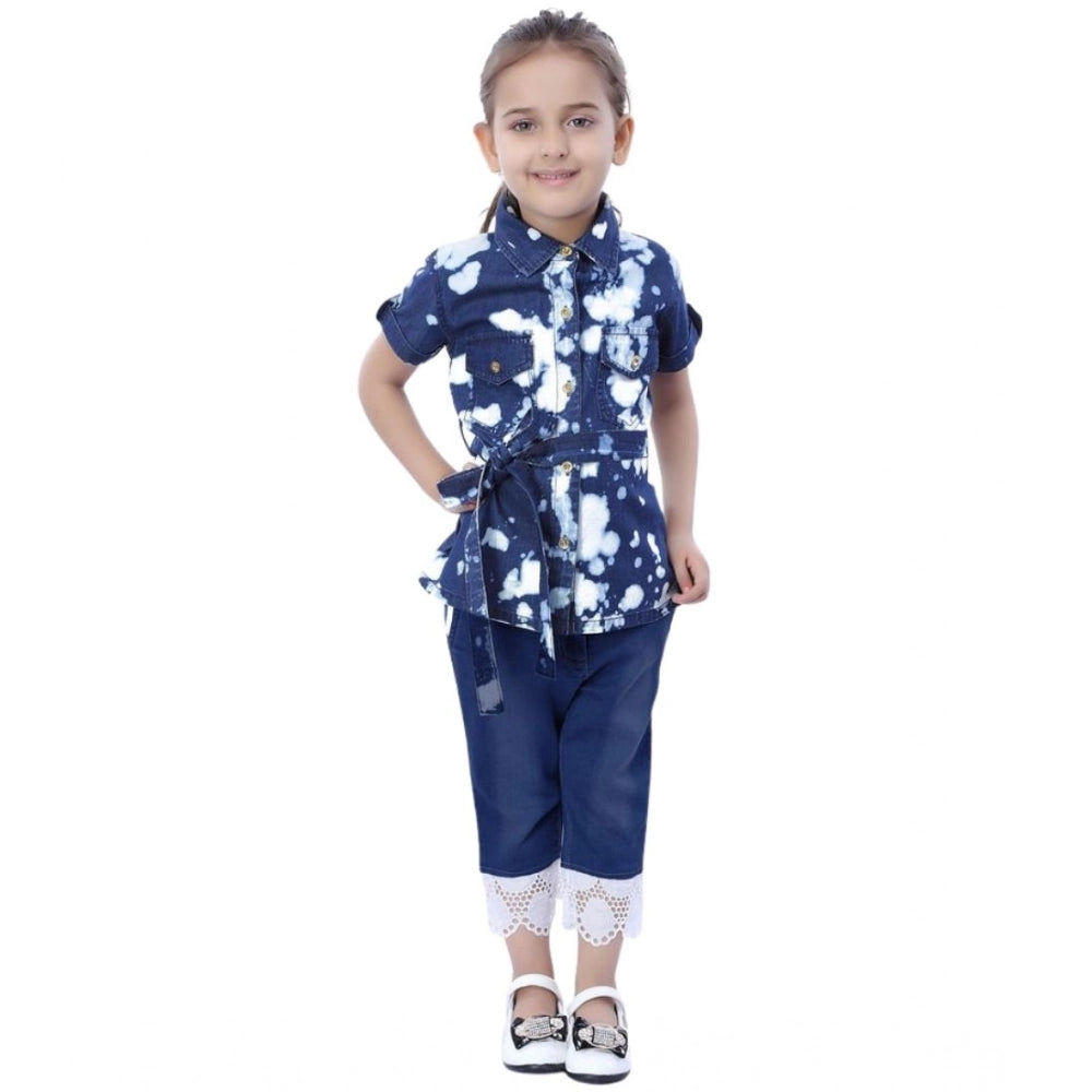Generic Girl's Denim Tie &amp; Dye Short Sleeve Top (Blue-White) Main image