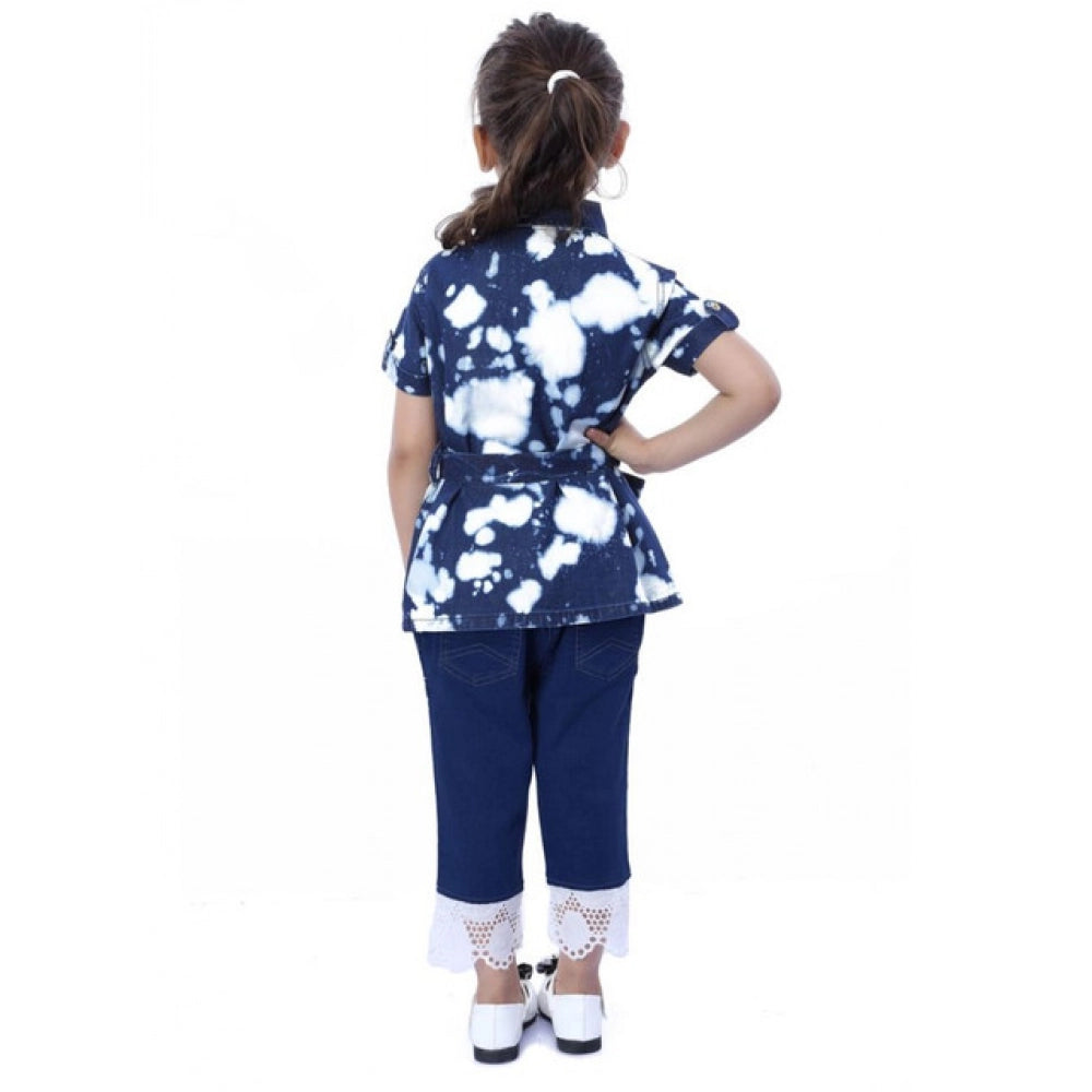 Generic Girl's Denim Tie &amp; Dye Short Sleeve Top (Blue-White) Secondary image