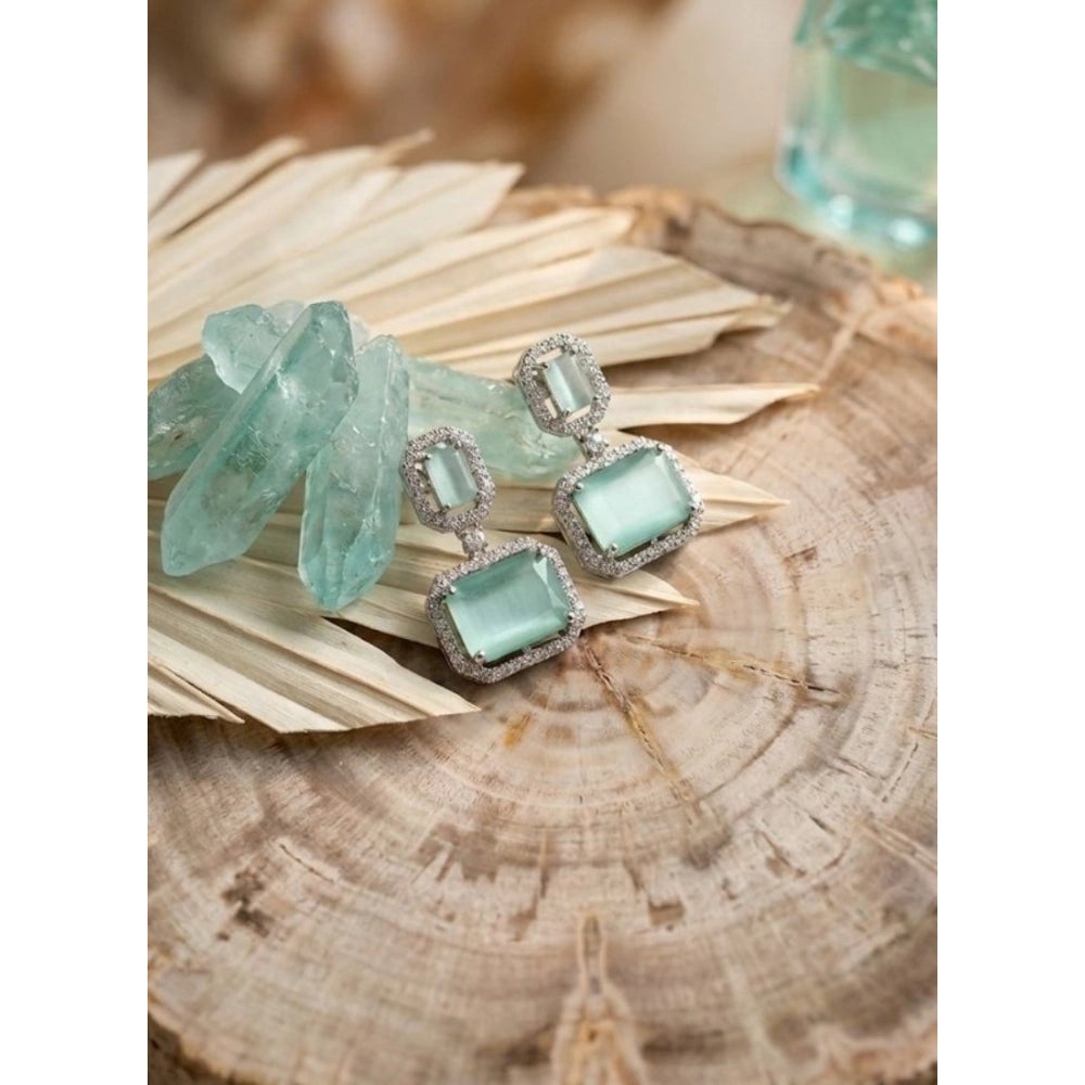 Generic Women's Brass Silver Plated Drop Earrings (Turquoise) Main image