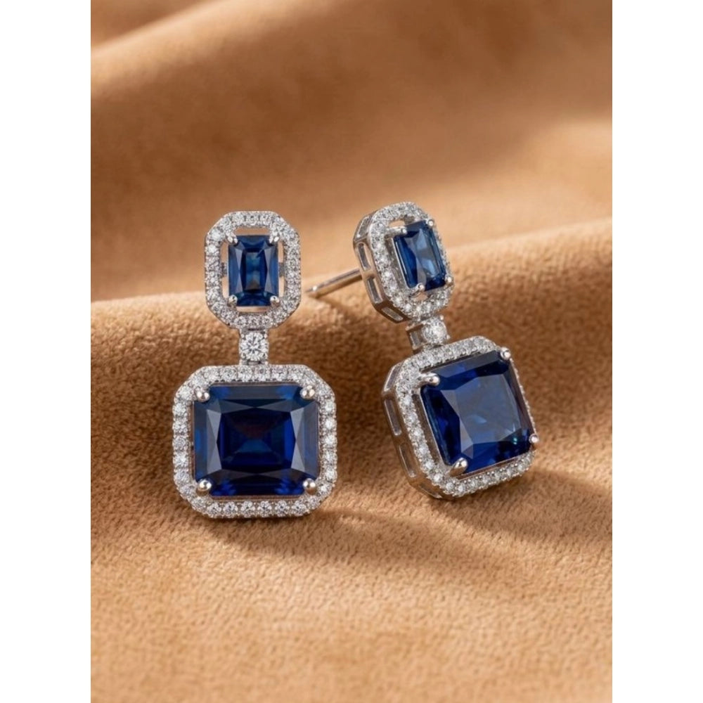 Generic Women's Brass Silver Plated Drop Earrings (Blue) Main image