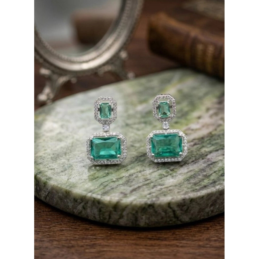Generic Women's Brass Silver Plated Drop Earrings (Green) Main image
