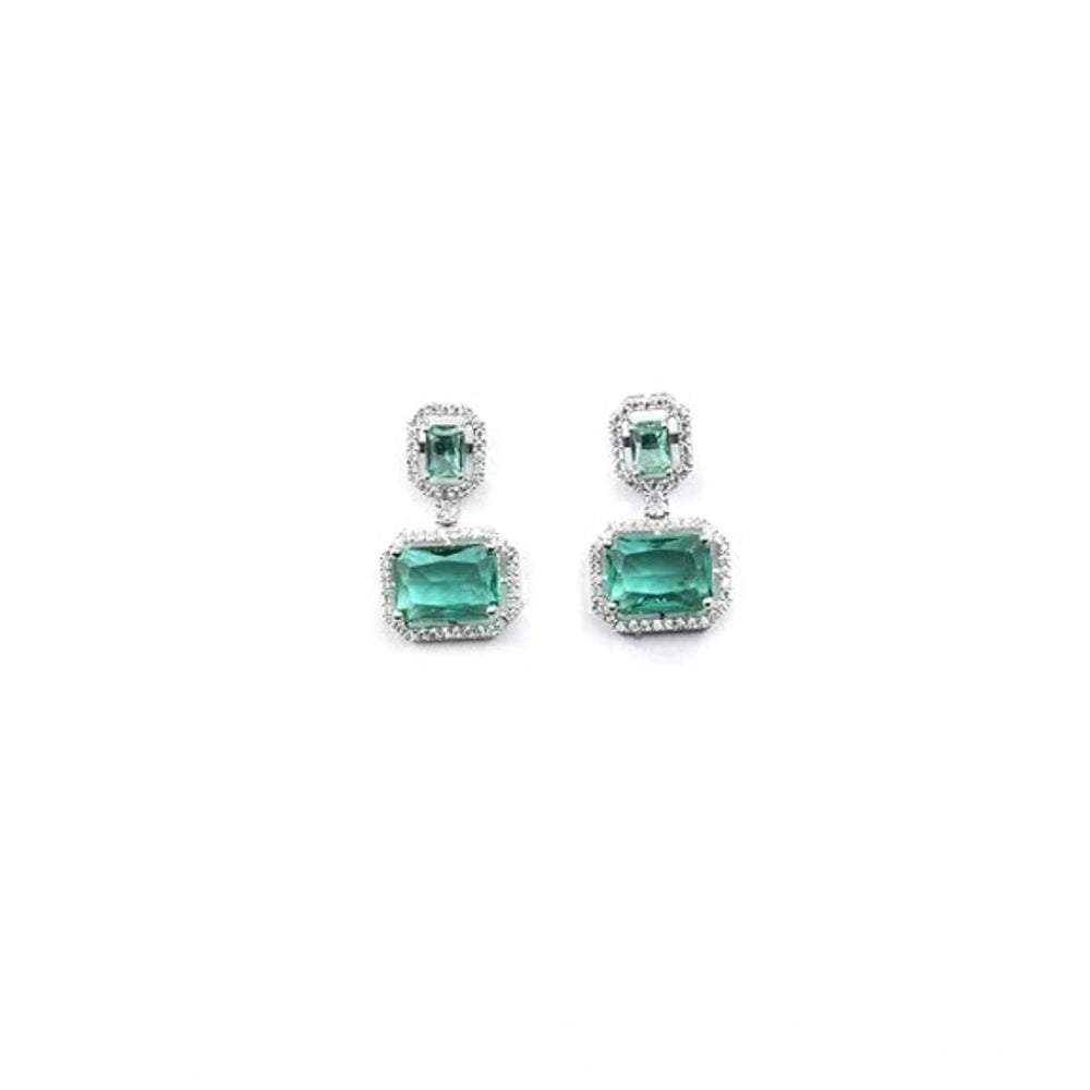 Generic Women's Brass Silver Plated Drop Earrings (Green) Secondary image