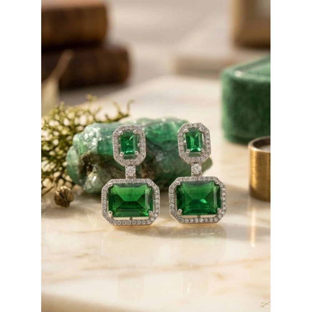 Generic Women's Brass Silver Plated Drop Earrings (Green) Main image