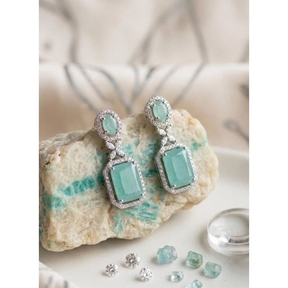 Generic Women's Brass Silver Plated Drop Earrings (Turquoise) Main image