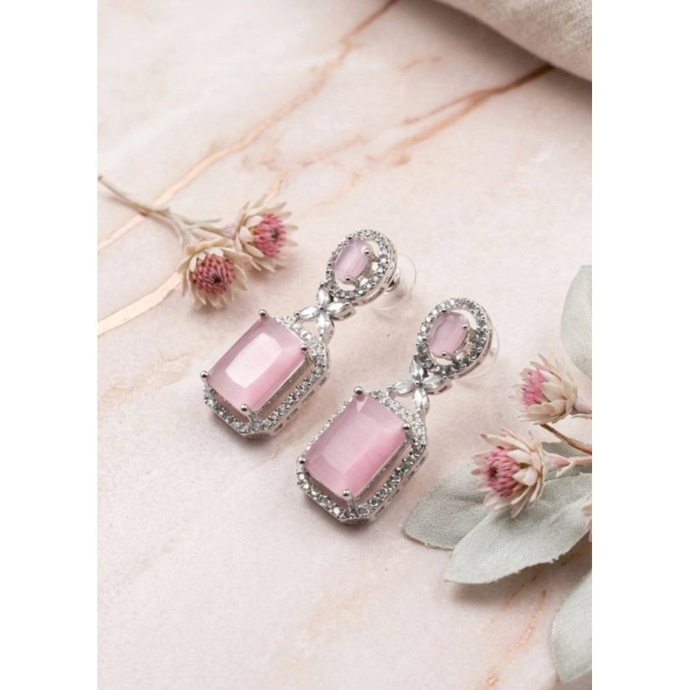 Generic Women's Brass Silver Plated Drop Earrings (Pink) Main image