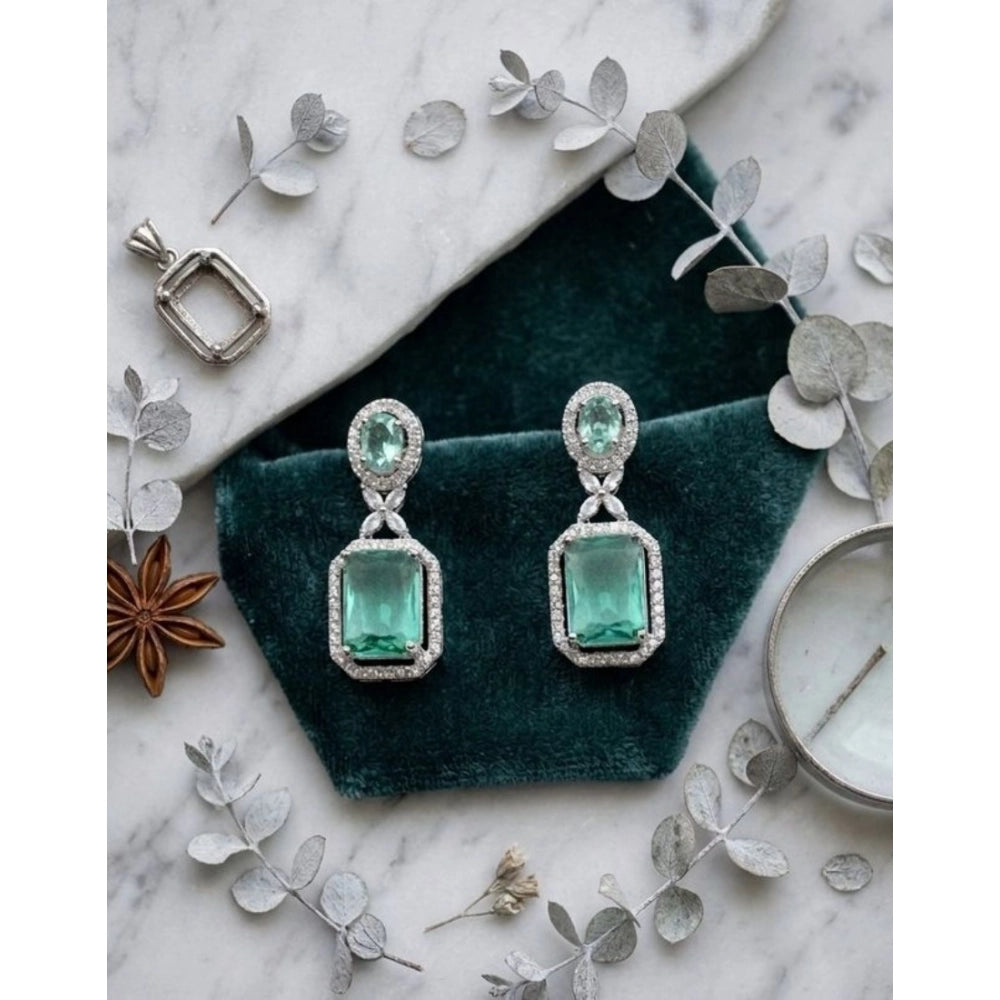 Generic Women's Brass Silver Plated Drop Earrings (Green) Main image