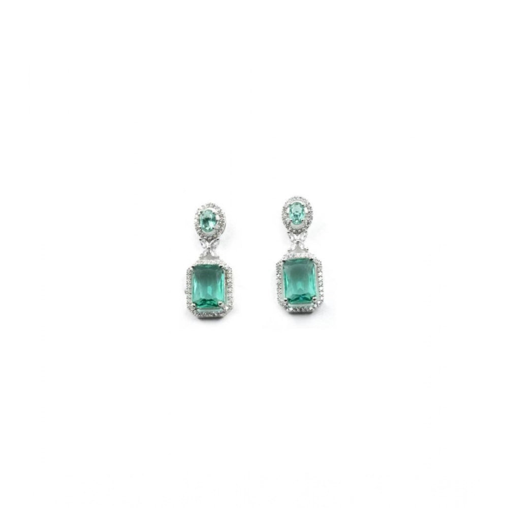 Generic Women's Brass Silver Plated Drop Earrings (Green) Secondary image