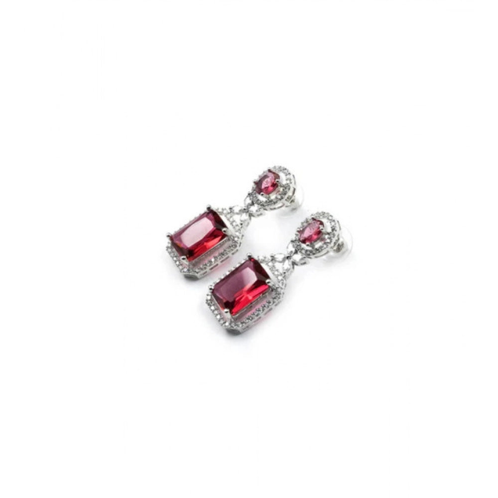 Generic Women's Brass Silver Plated Drop Earrings (Red) Secondary image