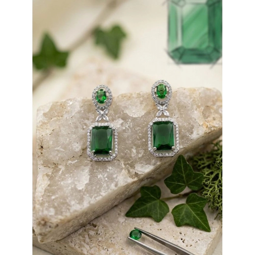 Generic Women's Brass Silver Plated Drop Earrings (Green) Main image
