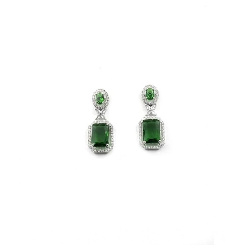 Generic Women's Brass Silver Plated Drop Earrings (Green) Secondary image