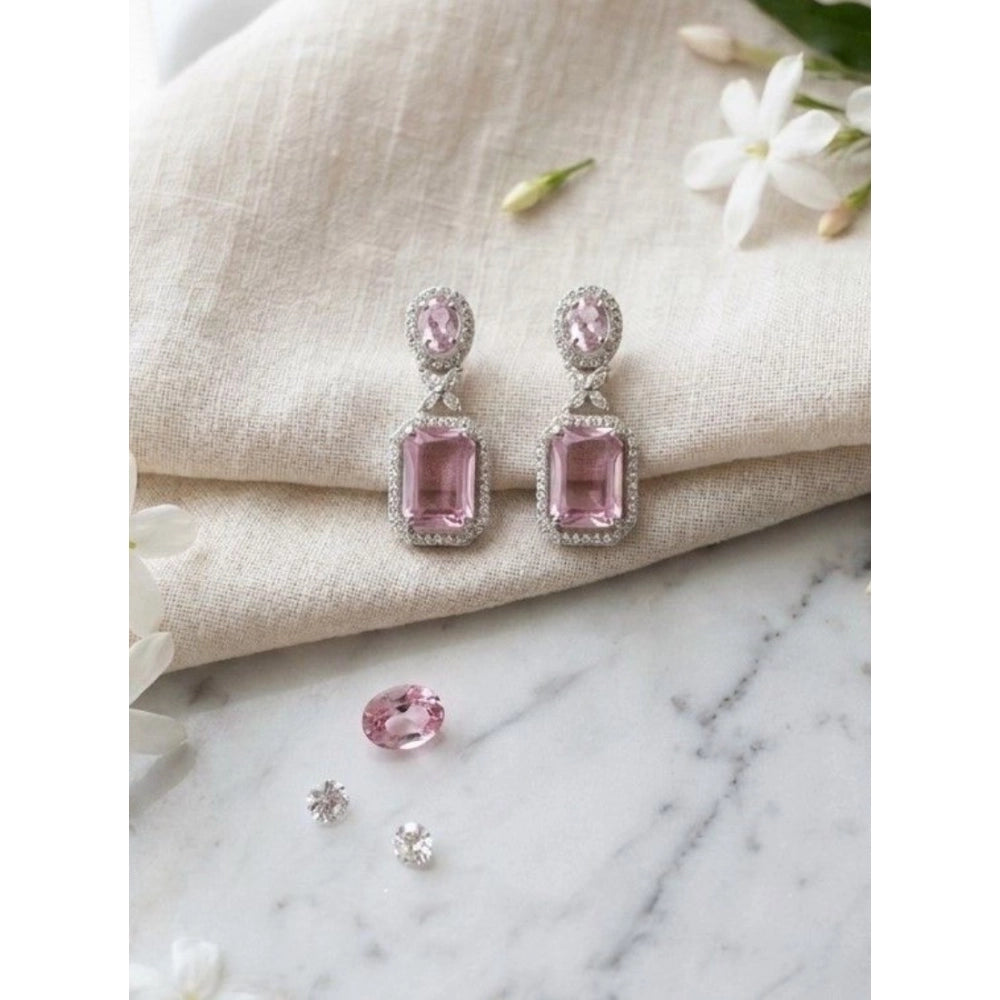 Generic Women's Brass Silver Plated Drop Earrings (Pink) Main image