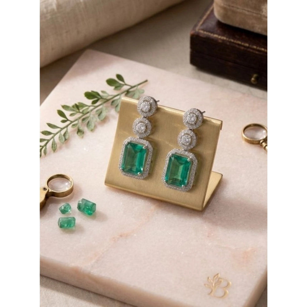 Generic Women's Brass Silver Plated Drop Earrings (Green) Main image