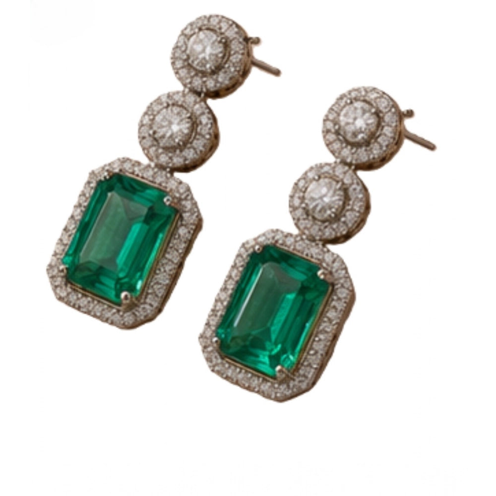 Generic Women's Brass Silver Plated Drop Earrings (Green) Secondary image