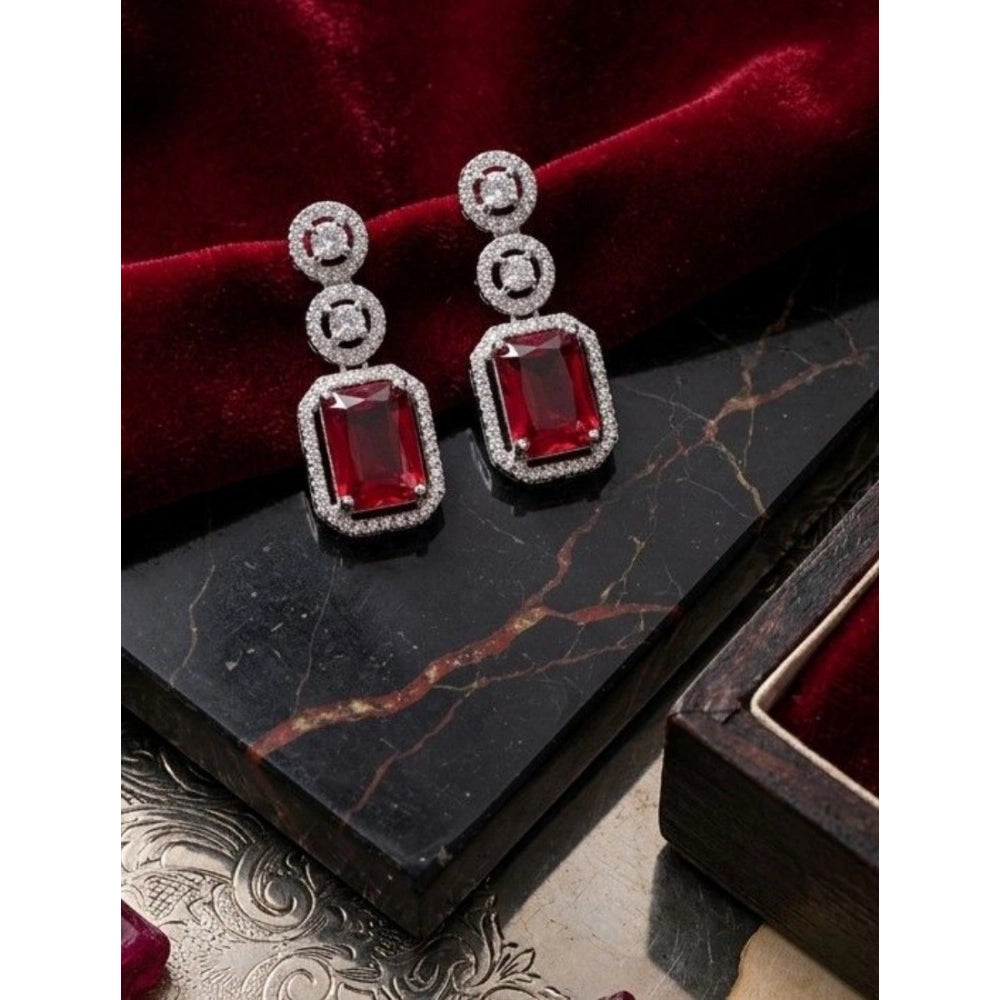 Generic Women's Brass Silver Plated Drop Earrings (Red) Main image