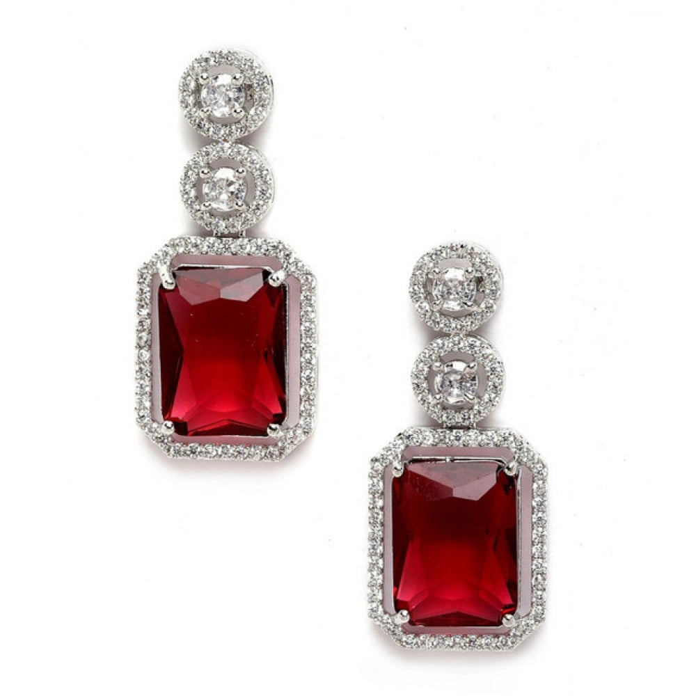 Generic Women's Brass Silver Plated Drop Earrings (Red) Secondary image