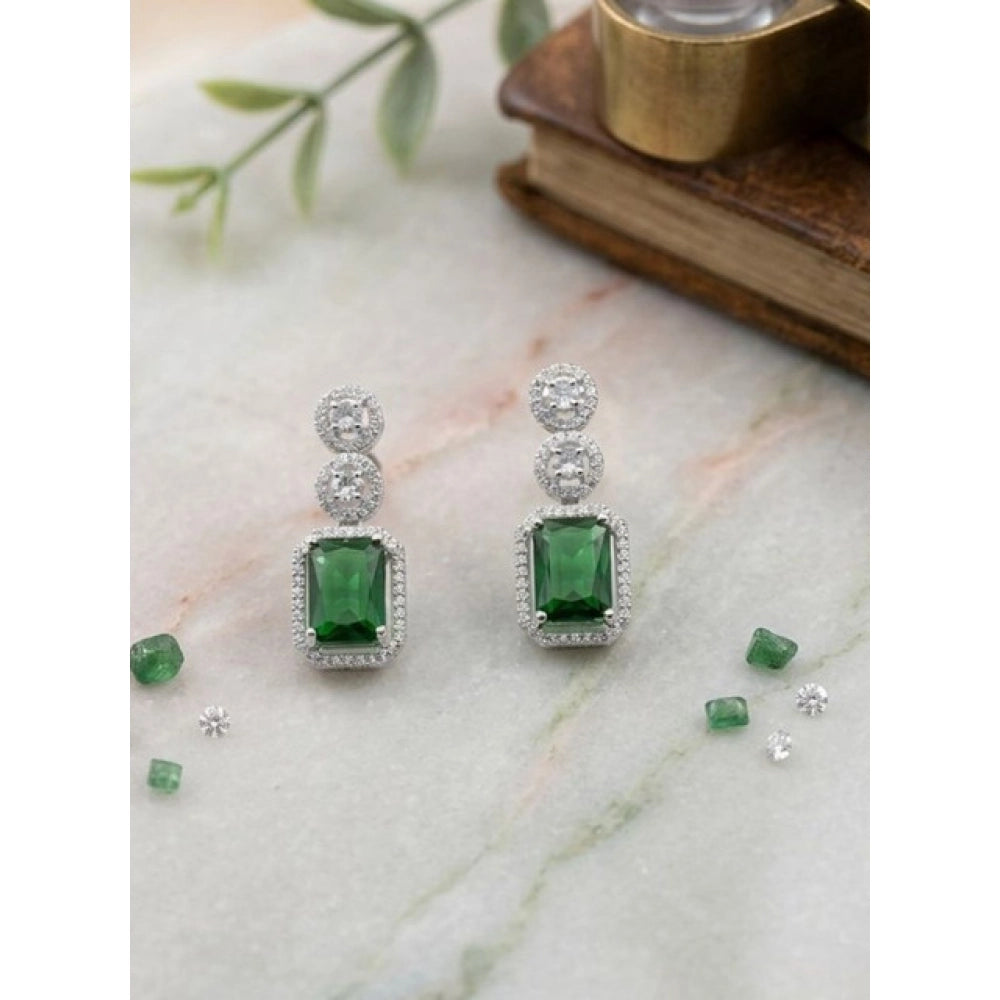 Generic Women's Brass Silver Plated Drop Earrings (Green) Main image