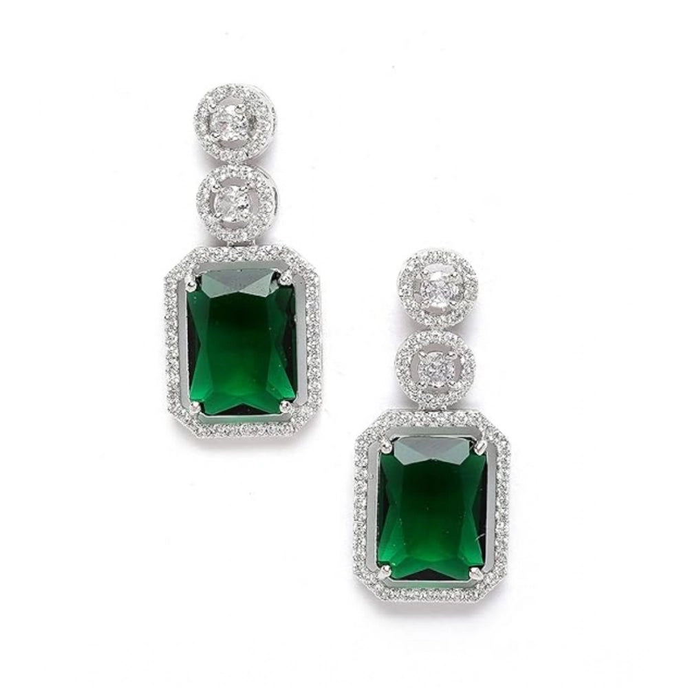 Generic Women's Brass Silver Plated Drop Earrings (Green) Secondary image
