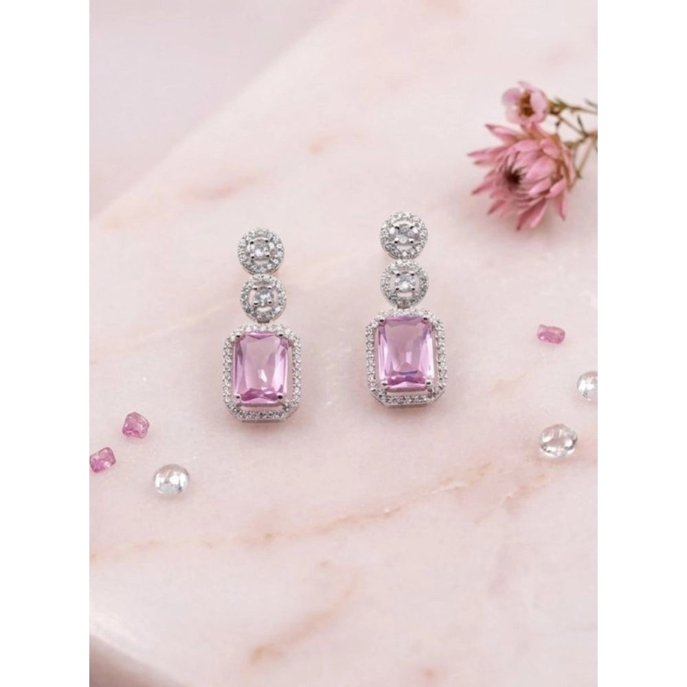 Generic Women's Brass Silver Plated Drop Earrings (Pink) Main image