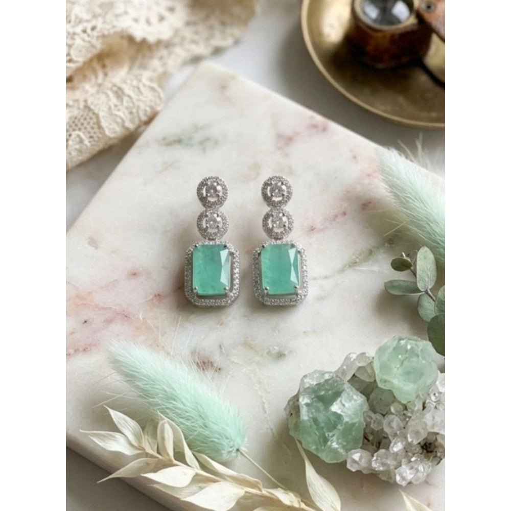 Generic Women's Brass Silver Plated Drop Earrings (Turquoise) Main image