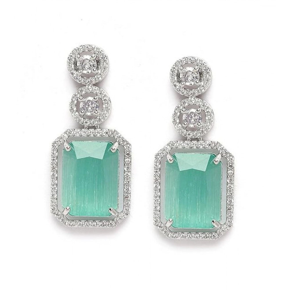Generic Women's Brass Silver Plated Drop Earrings (Turquoise) Secondary image