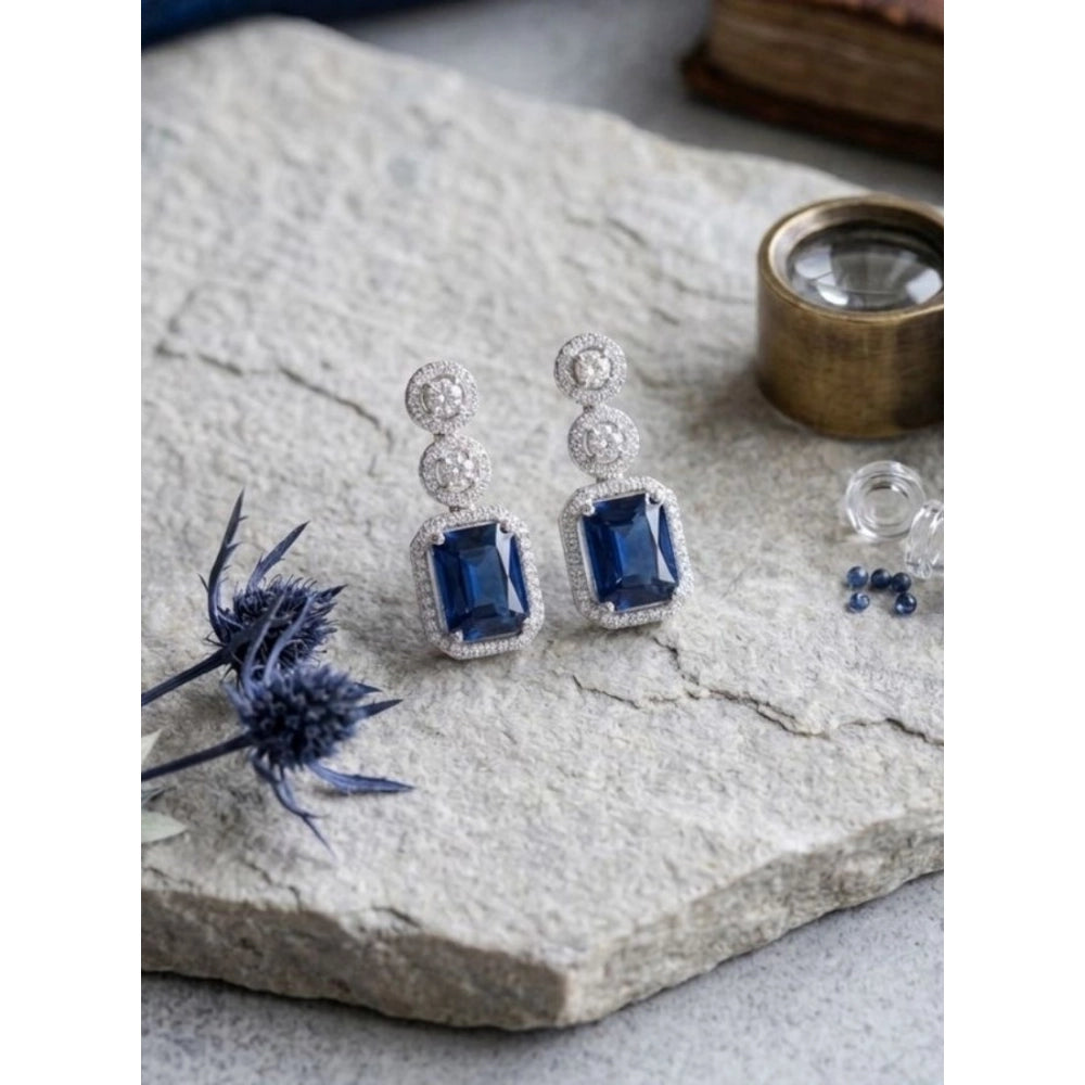 Generic Women's Brass Silver Plated Drop Earrings (Blue) Main image