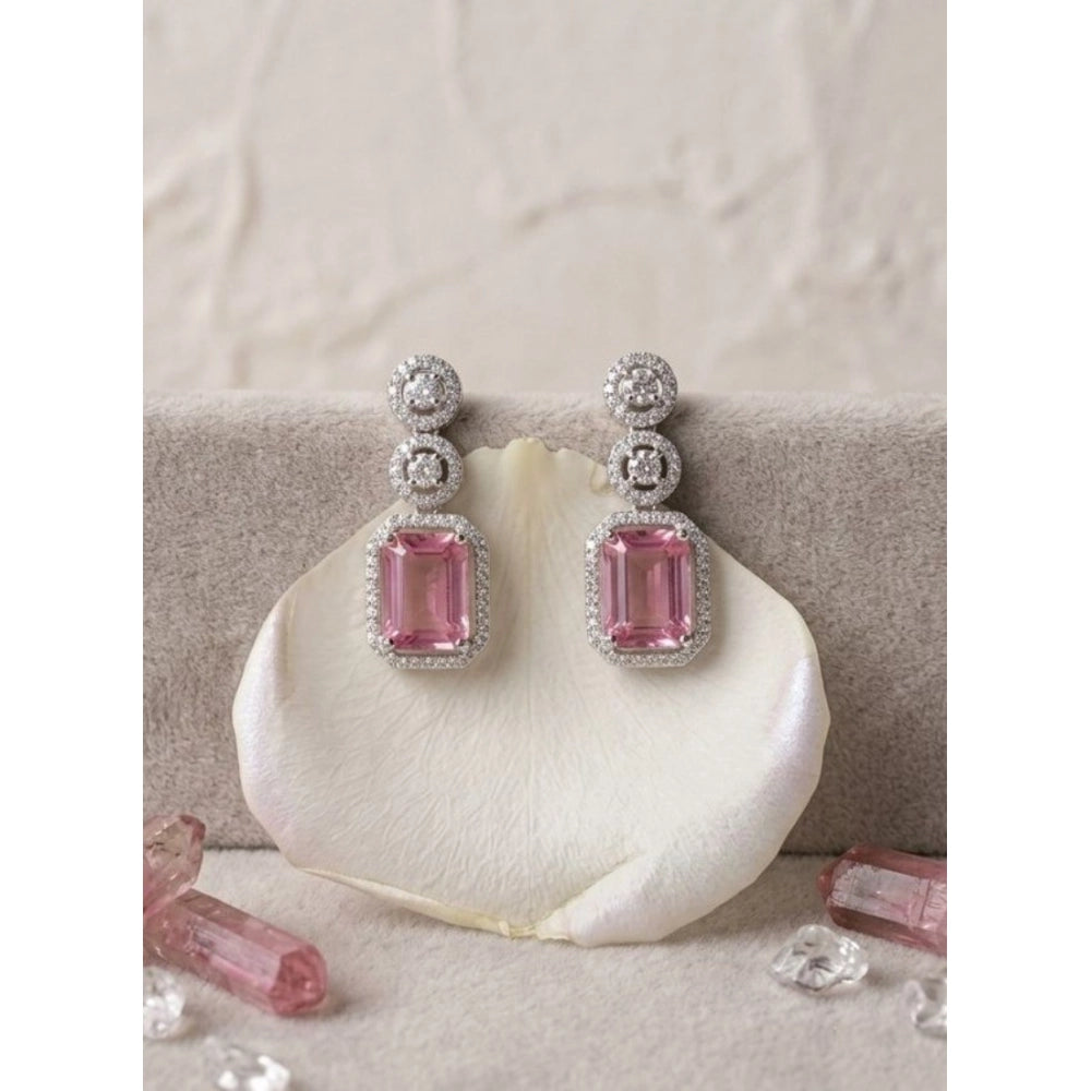Generic Women's Brass Silver Plated Drop Earrings (Pink) Main image