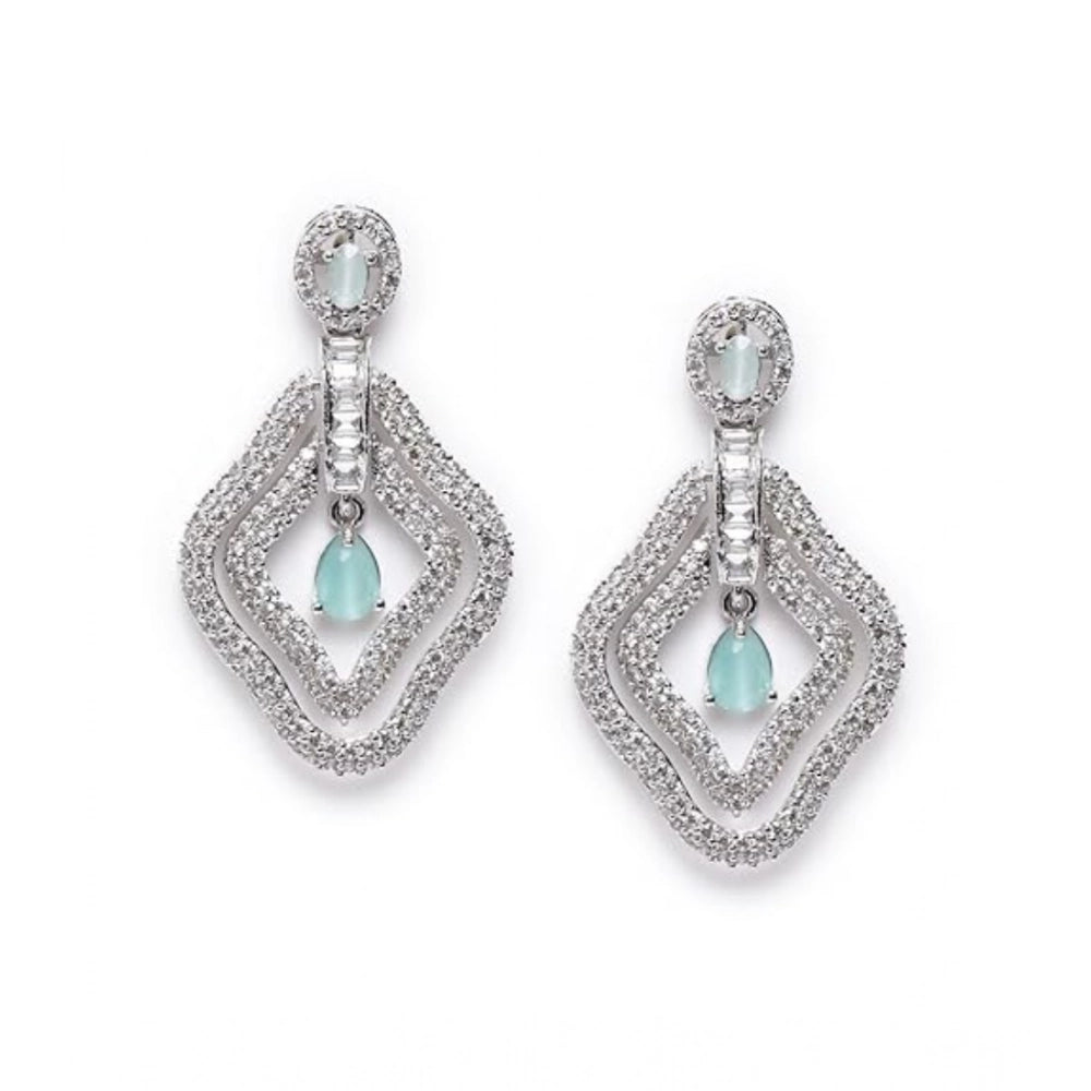 Generic Women's Brass Silver Plated Drop Earrings (Turquoise) Secondary image