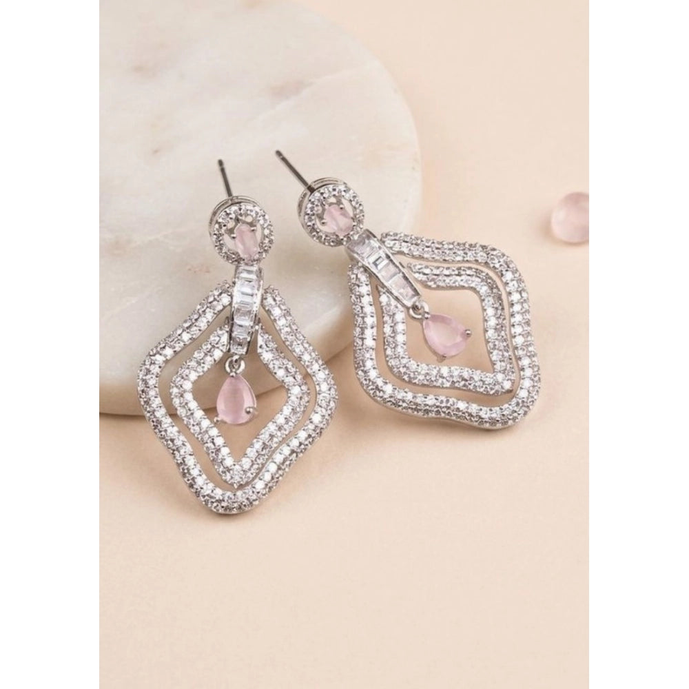 Generic Women's Brass Silver Plated Drop Earrings (Pink) Main image