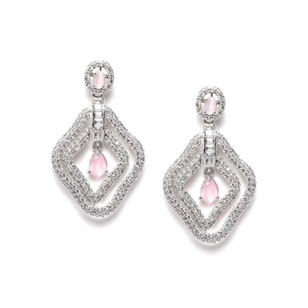 Generic Women's Brass Silver Plated Drop Earrings (Pink) Secondary image