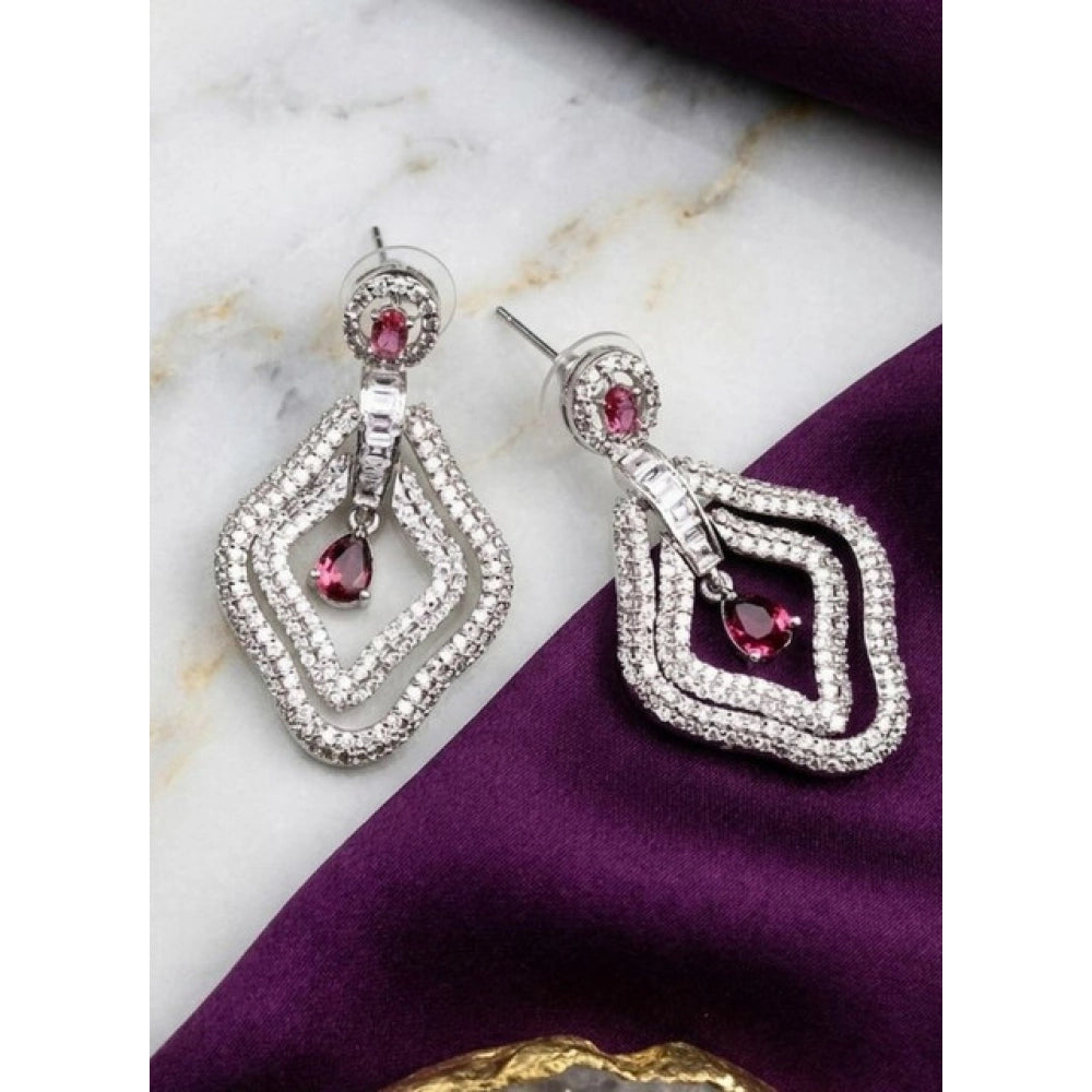 Generic Women's Brass Silver Plated Drop Earrings (Red) Main image