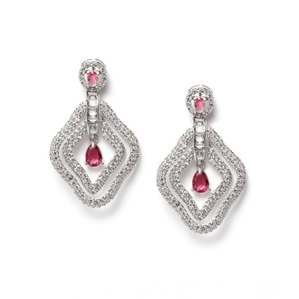 Generic Women's Brass Silver Plated Drop Earrings (Red) Secondary image