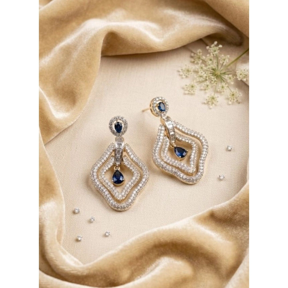 Generic Women's Brass Silver Plated Drop Earrings (Blue) Main image