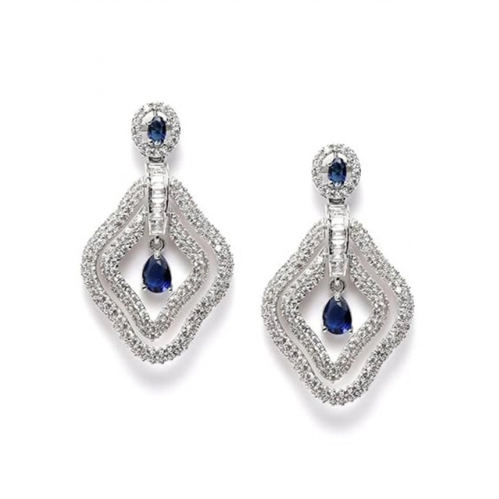 Generic Women's Brass Silver Plated Drop Earrings (Blue) Secondary image